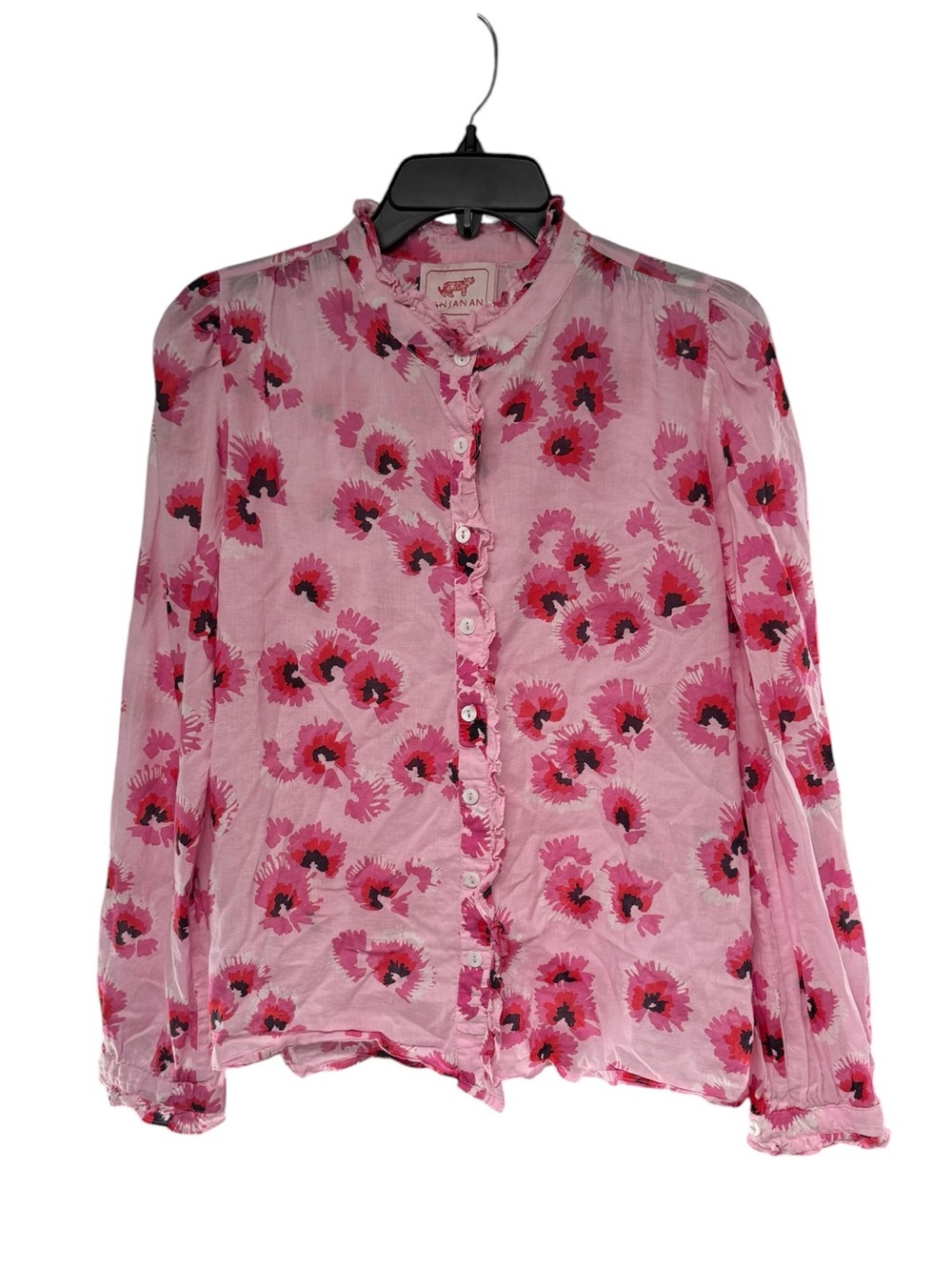 Banjanan Anthropologie pink floral button up cotton blouse M